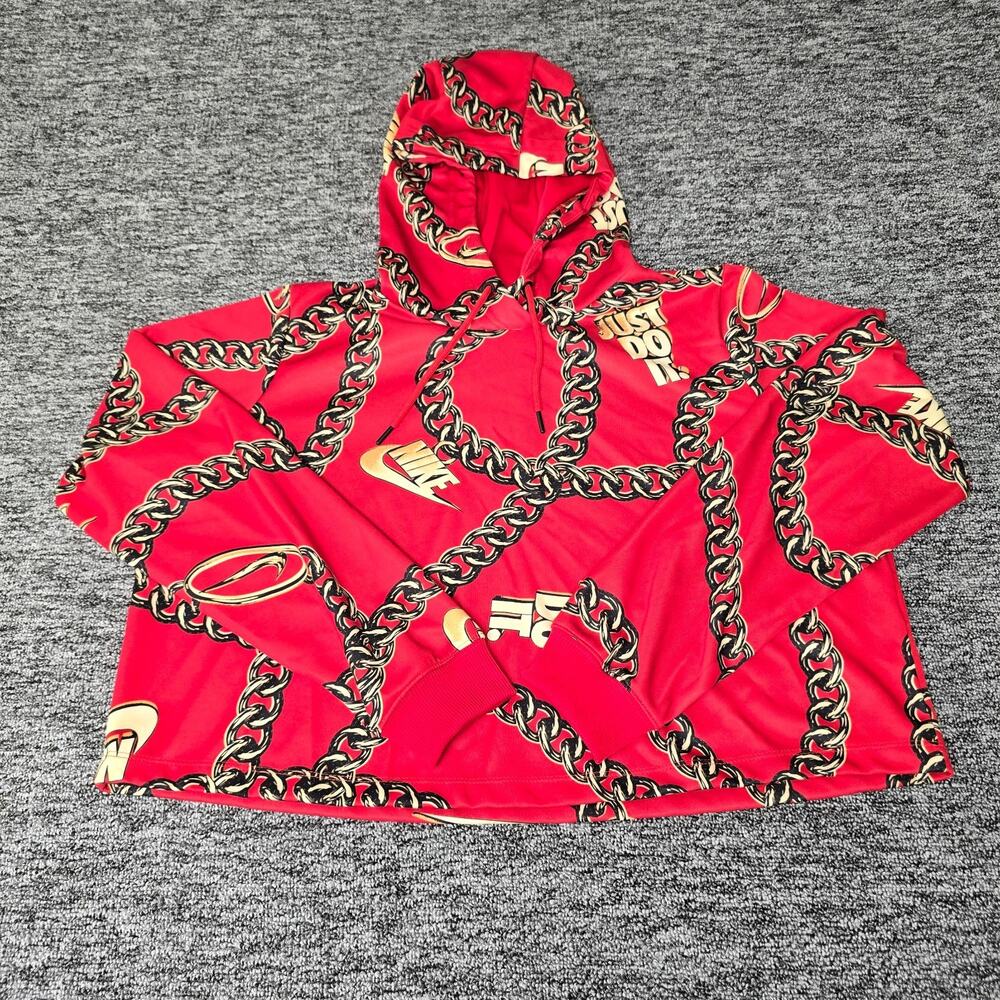 Nike Sportswear Icon Clash Cropped Hoodie Women's L Red Black Gold CJ6305657 EUC